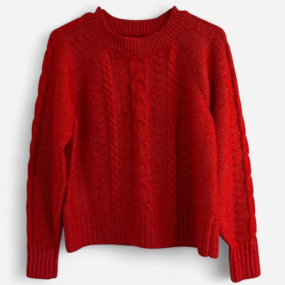 LOFT Bright Neon Red Chunky Knit Sweater